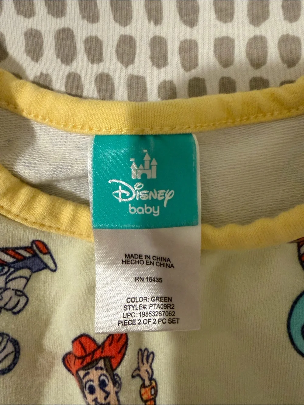 Disney Toy Story Yellow and Gray Baby Onesie Set